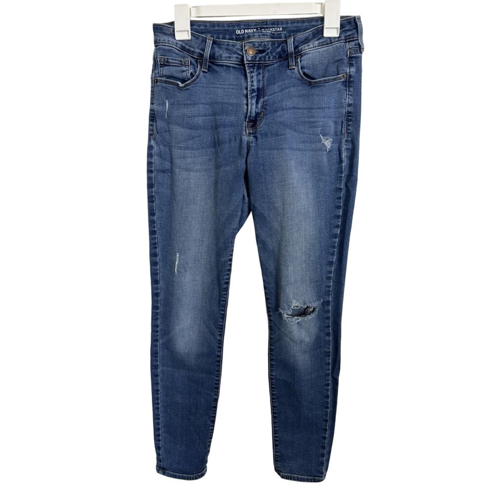 Old Navy Mid Rise Rockstar Jeans Size 10 Whiskering Distressed Stretch